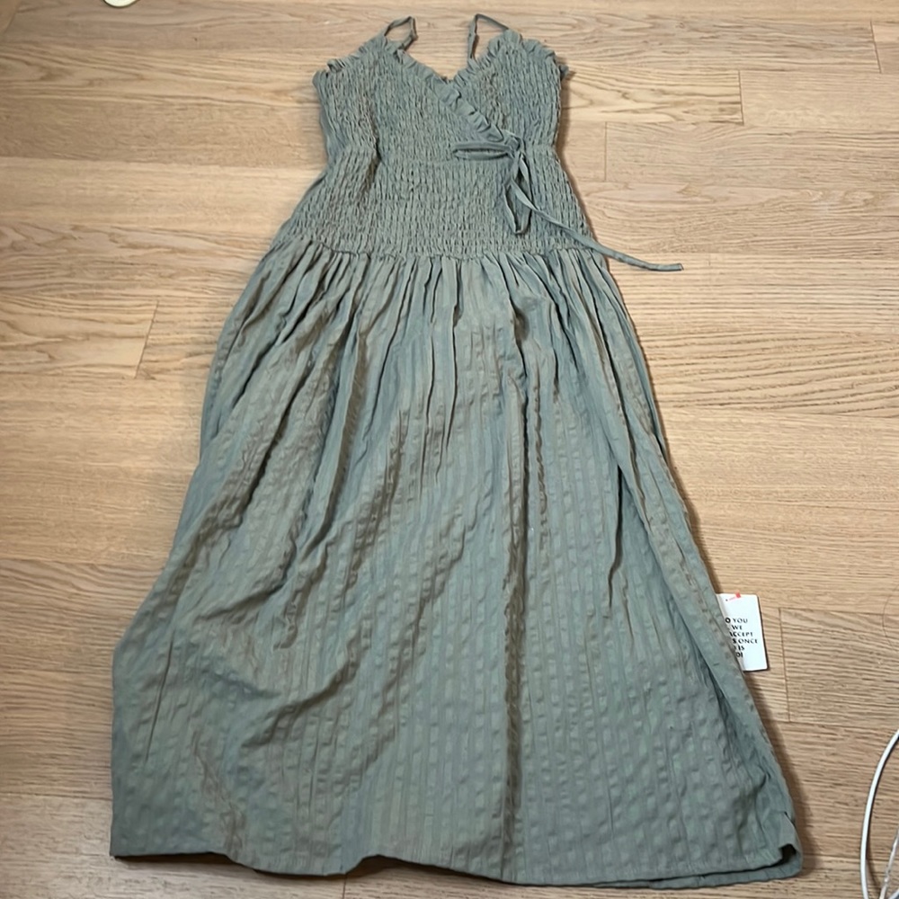 ASOS design cami wrap maxi dress with shirred waist waist in seersucker khaki